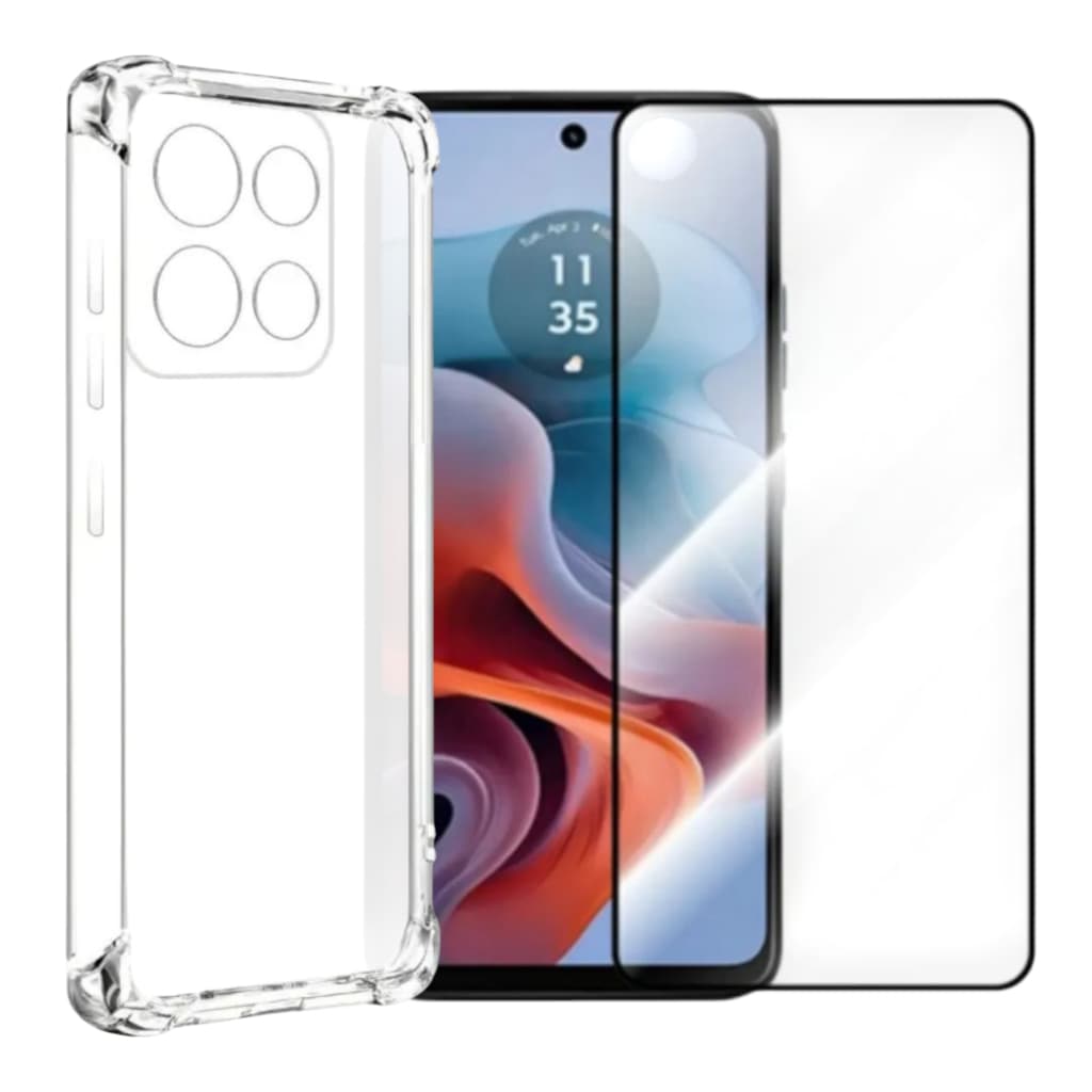 Capinha Capa Case para Motorola Moto G15 e Película vidro 3D - Transparente Bordas Impacto Antishock