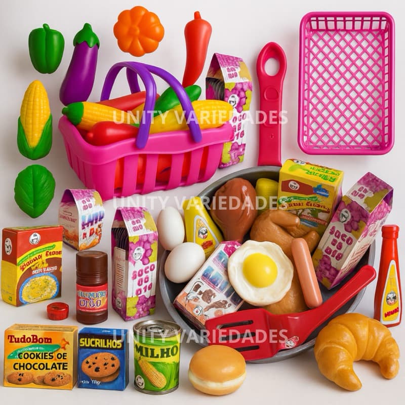 Brinquedos Menina Menino Kit Comidinha Cozinha Infantil Mercadinho Frutas Panelinhas Comidas