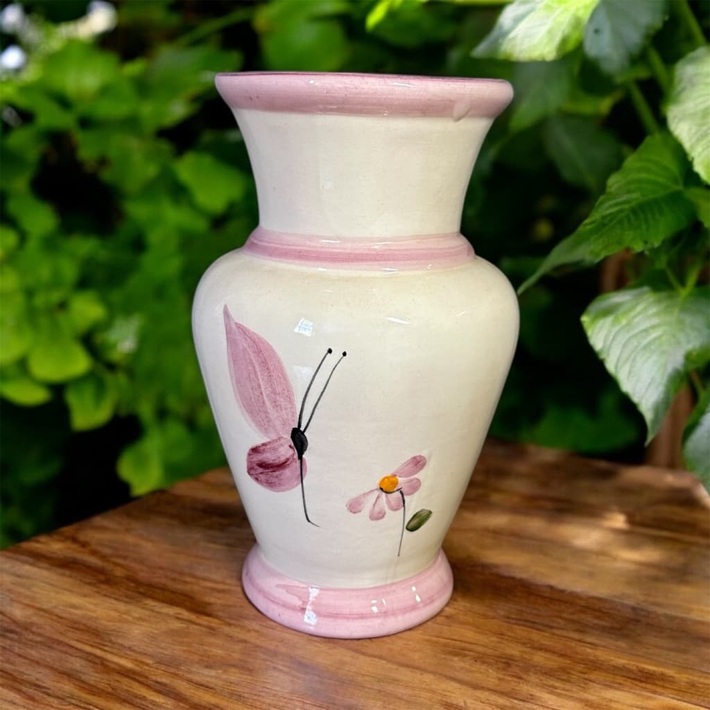 Jarro em Cerâmica para Flores e Plantas Rosa Pintado á Mão
