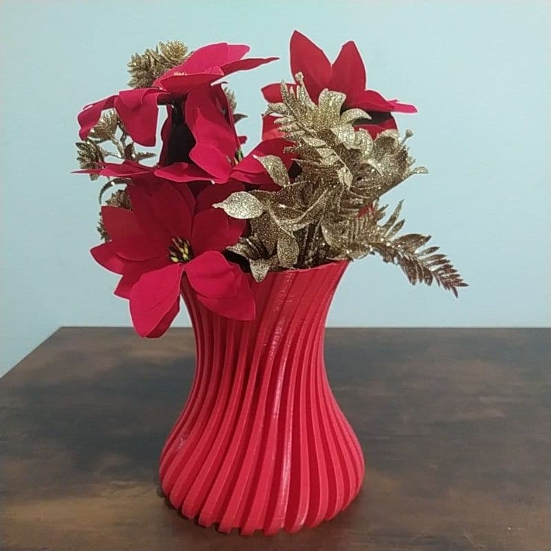 Vaso Decorativo em 3D Vermelho Espiral 20cm de Altura