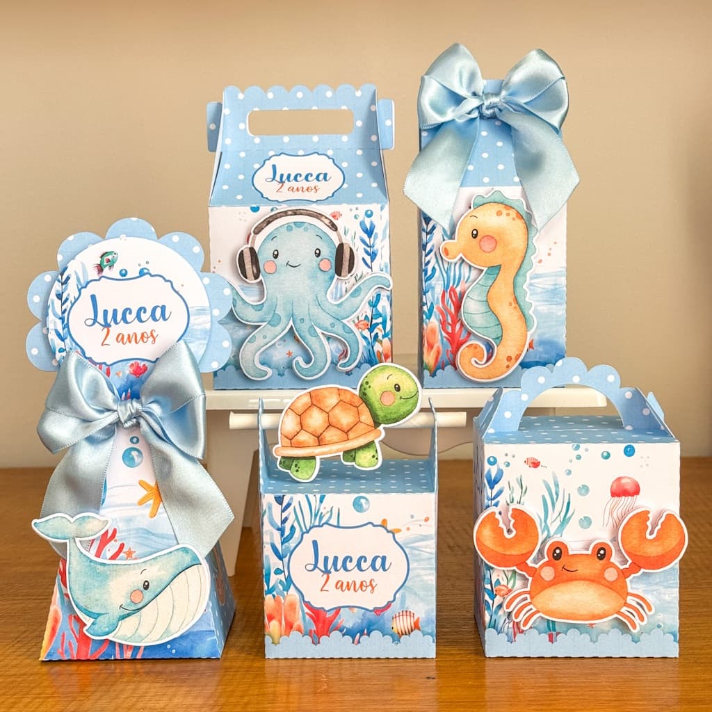 Kit Caixinhas Fundo Do Mar Azul PEGUE E MONTE | Kit Completo  Lembrancinha | Aniversário | Decoração