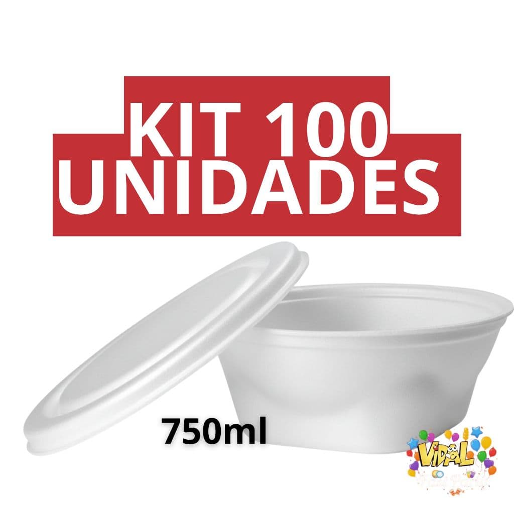 Kit 100 Potes Marmita Marmitex Branca Em Isopor Com Tampa 750ml