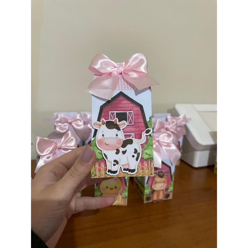 10 caixa milk com laço fazendinha rosa/decoração fazendinha/caixa personalizada/lembrança aniversário