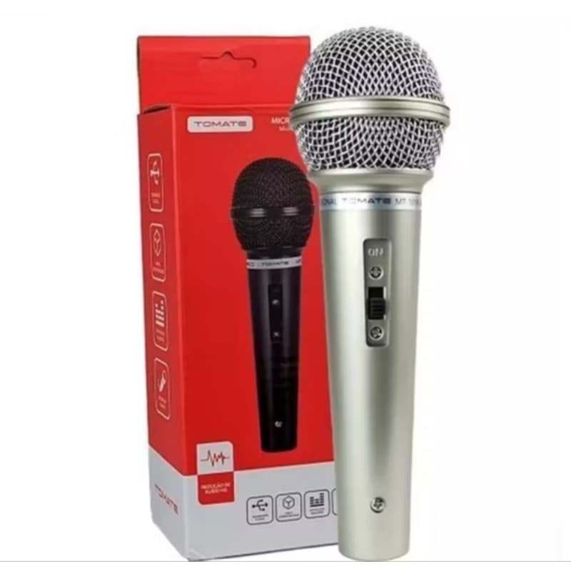 Microfone Dinâmico Karaokê Para Caixa De Som Profissional Com Fio MTM-1018 Tomate