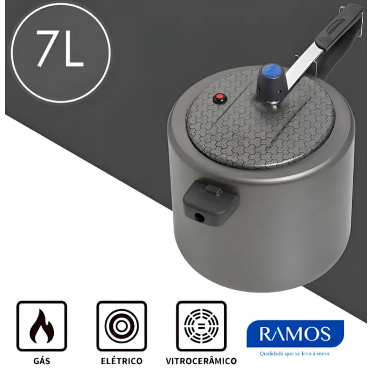 PANELA DE PRESSÃO 7 LITROS ANTIADERENTE- ALUMINIO RAMOS -SELO INMETRO-A- ENVIO IMEDIATO-