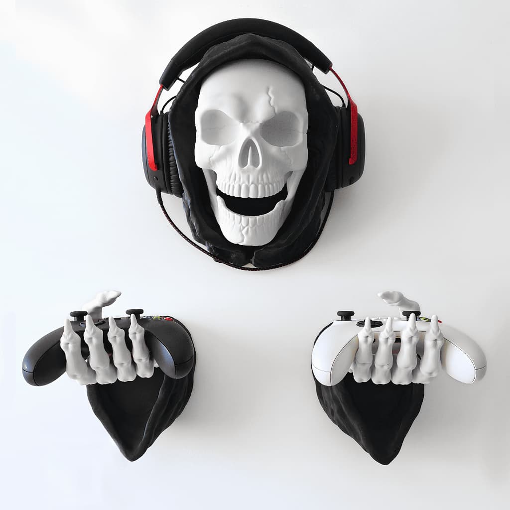 Suporte de Fone Headset e Controle Grim Reaper Caveira Suporte de parede Gamer