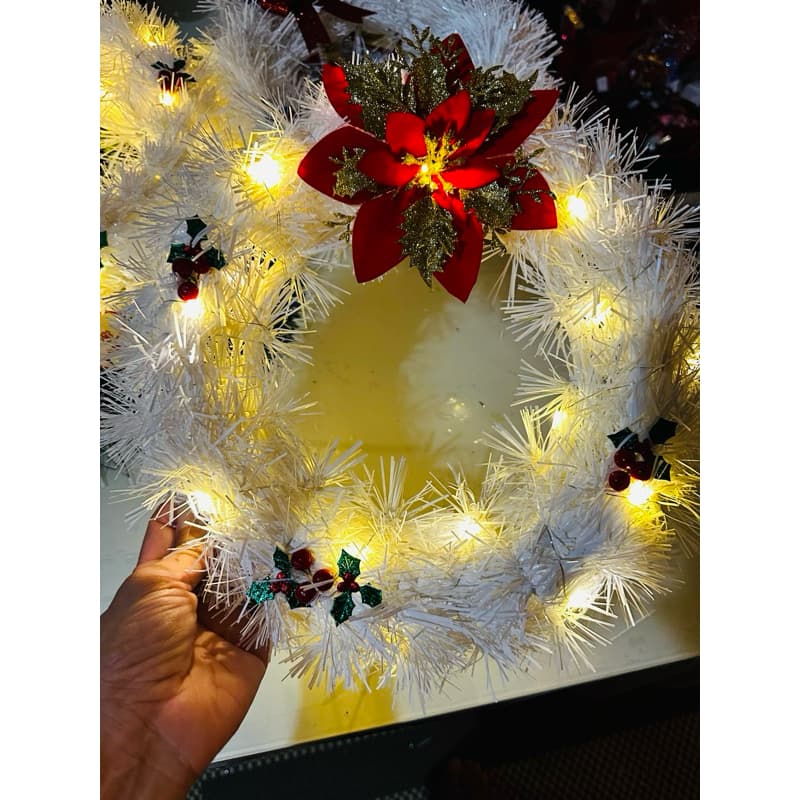 Guirlanda Natalina Natal Decorada Festão Branco com fio de fada led 8 funções