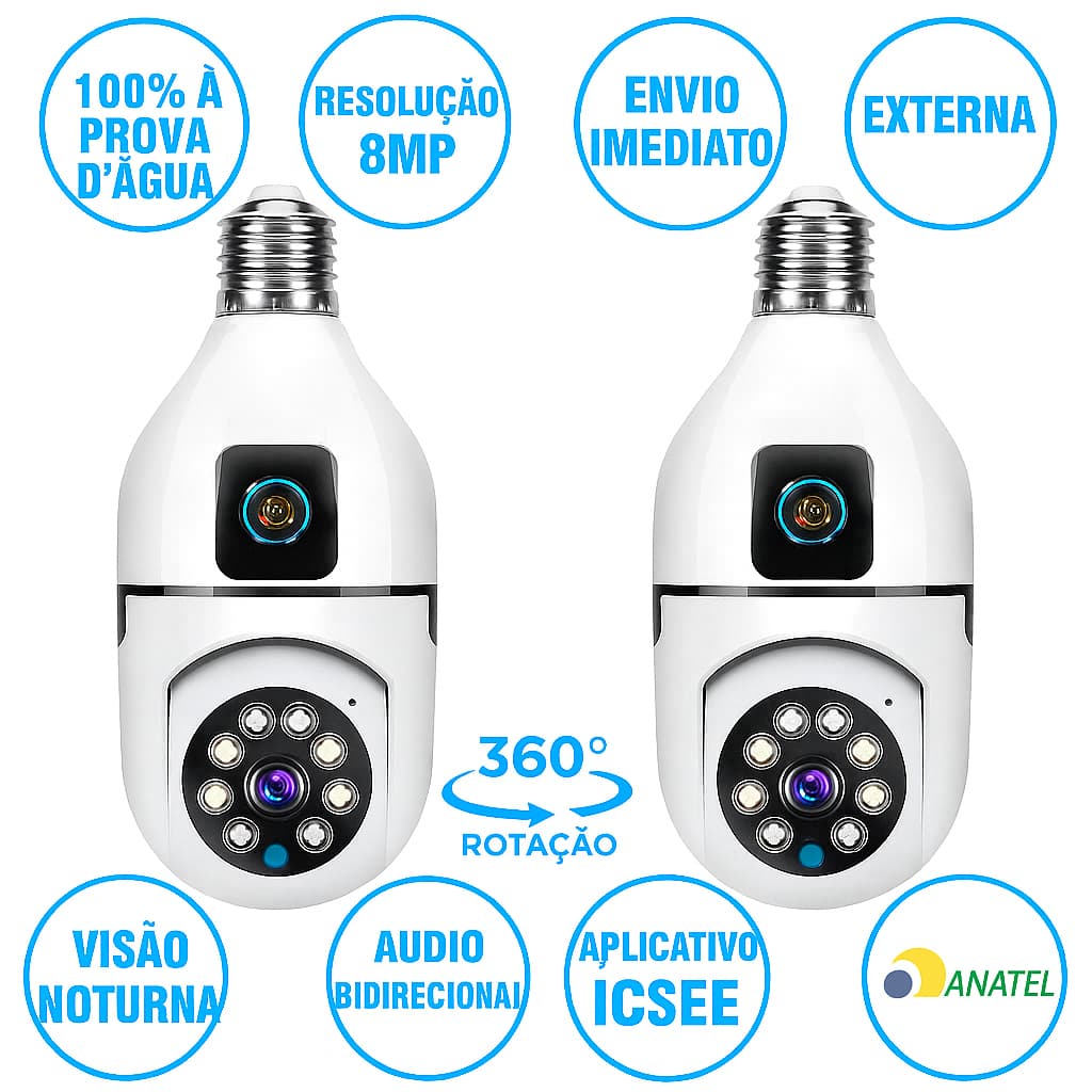 Kit 2 Câmera Externa Ip Wifi Icsee 4k 8mp Segurança Dupla 360 Rotação Prov Dágua C/ Visão Noturna Nf