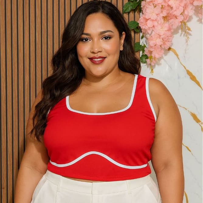 Cropped Bicolor Plus Size G1 | Suplex Premium | Viés Branco | Veste 48 ao 52 | Moda Feminina