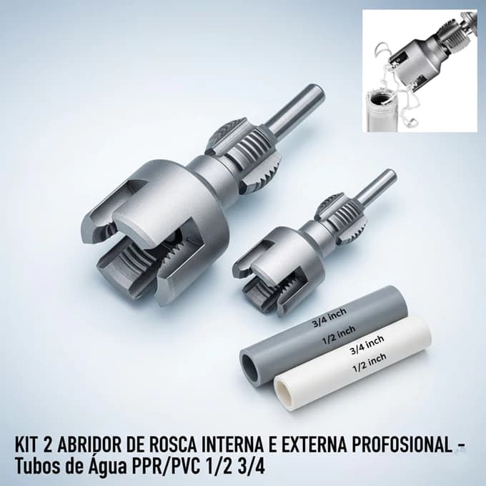 Kit com 2 Rosqueadores Interno e Externo Integrado Tubo de Água PPR/PVC 1/2 e 3/4