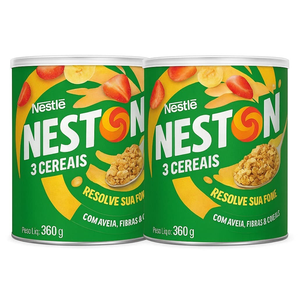 Kit 2 Latas Neston 3 Cereais 360g Nestlé – Aveia, Fibras e Cereais