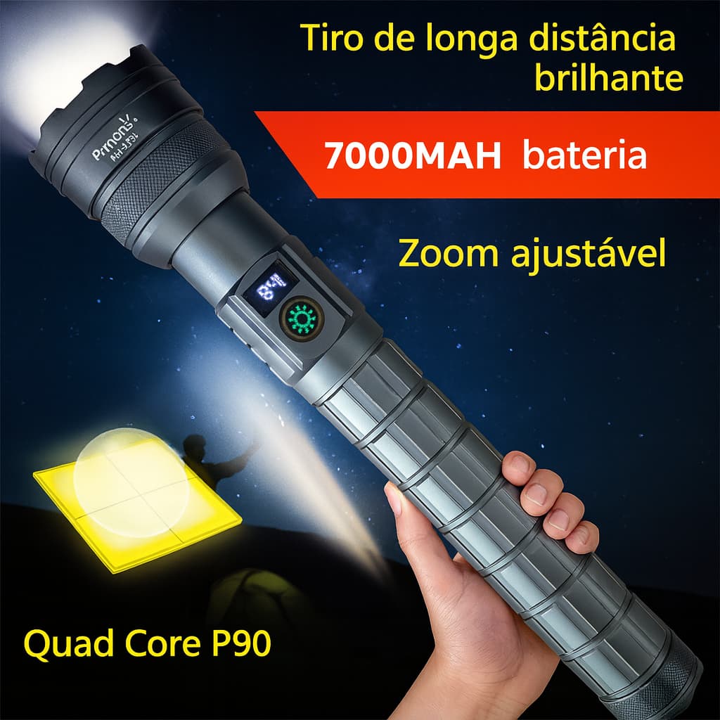 Lanterna Tática-Zoom 20w Telescópico Intensidade Com Display Digital Para Ambientes Externos