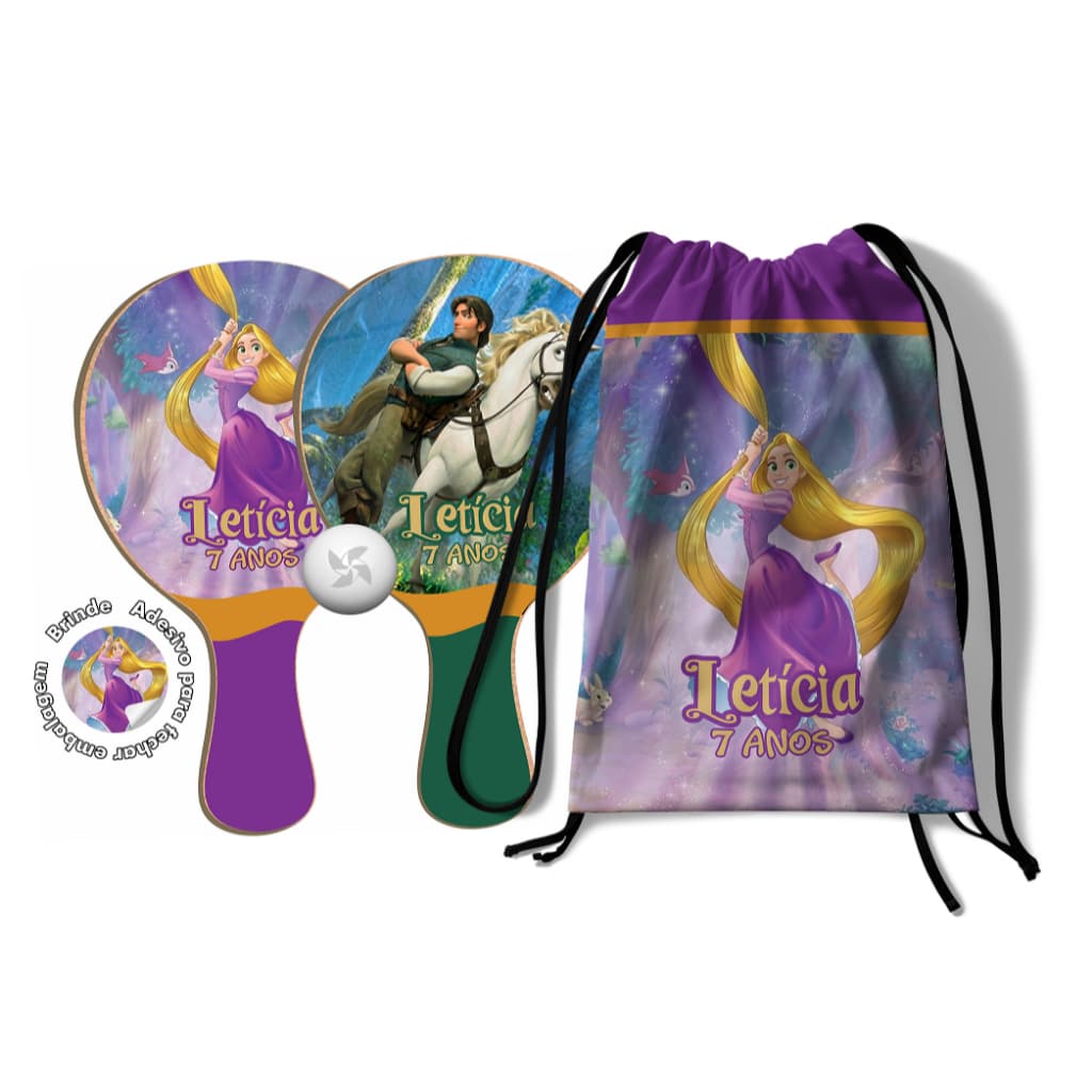 7/10/15/20/25 Kit Mochilinha e Raquetes Ping Pong -  Rapunzel Enrolados
