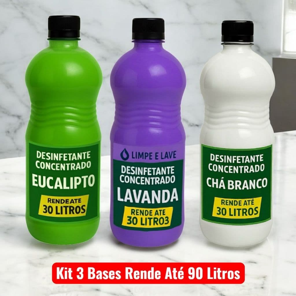 Kit 3 Base Desinfetante Concentrada Rende até 90L com Perfume Premium