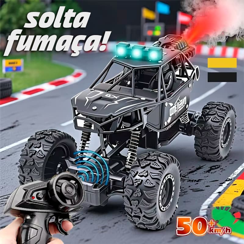 Carrinho Controle Remoto Off-Road Monster Truck - Solta Fumaça com LED vermelho