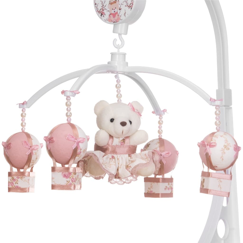 Mobile Para Berço Musical Giratório Ursa Floral Balão Rosé