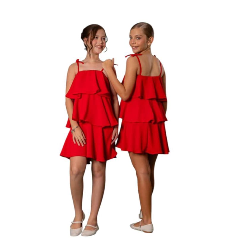 Vestido Babado/vestido vermelho/vestido camadas