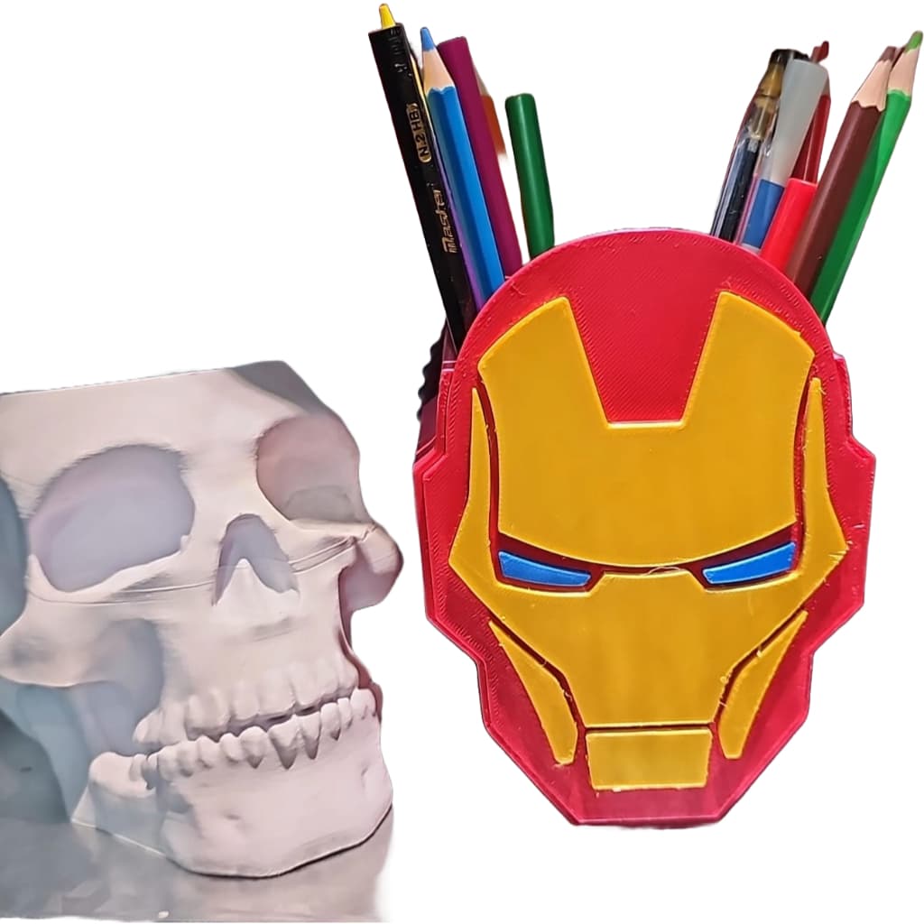 Porta-Canetas Homem de Ferro Iron Man 13cm | Decoração Geek Escritório | Termoplástico