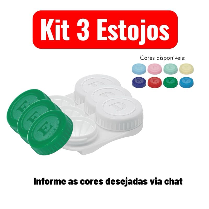 Estojo Para Lentes de Contato Gelatinosas ou Rígidas - Kit Com 3 Unidades