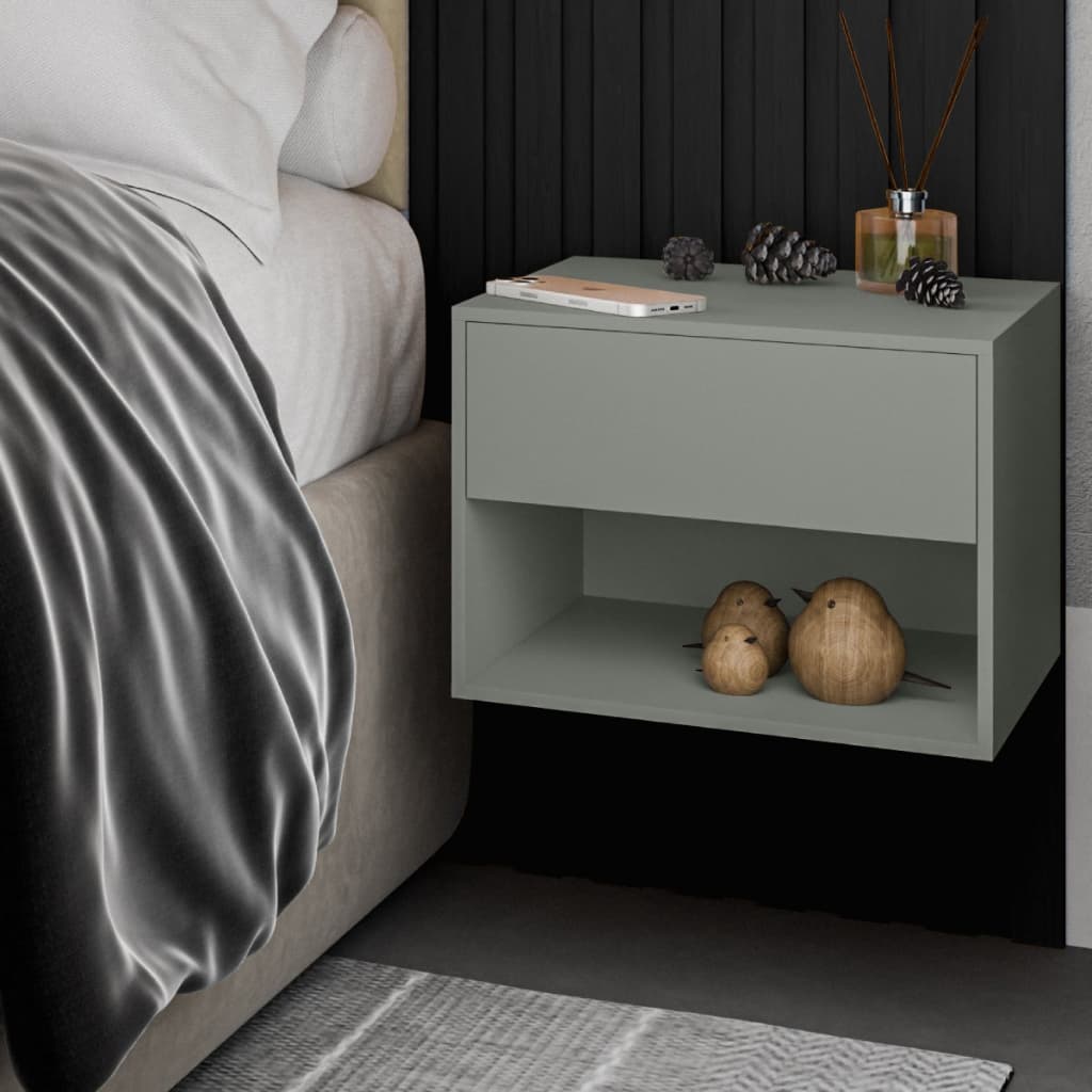 Mesa De Cabeceira Suspensa Com 1 Gaveta Nicho Cinza Design Moderno E Funcional