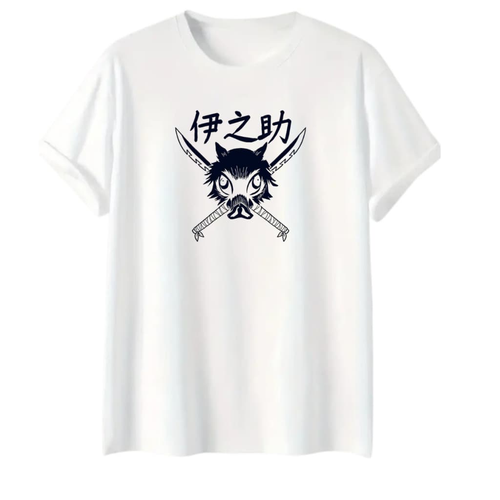 Camiseta Masculina 100% Algodão Estampada Inosuke Anime Japonês Desenho Camisa Casual Básico Diário
