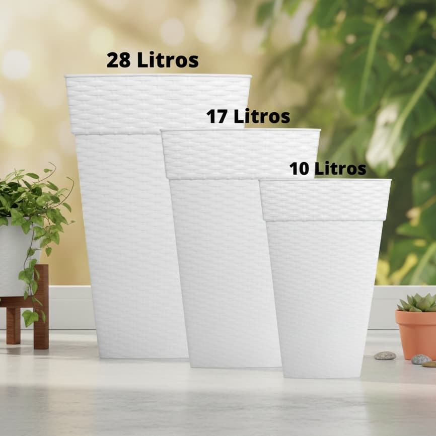 kit 3 vasos quadrado coluna ratan 28 lts, 17lts,10lts.