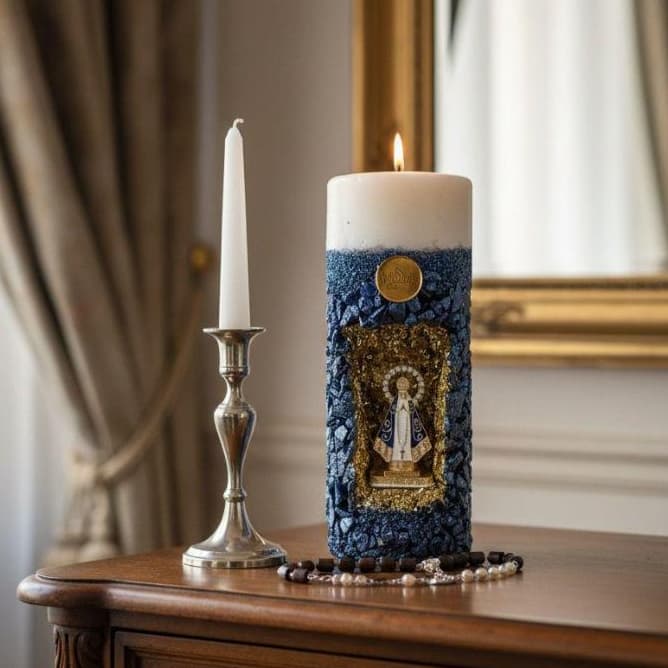 kit Vela Aromática Pedra Decorativa - Nossa Senhora Aparecida + Embalagem de Presente