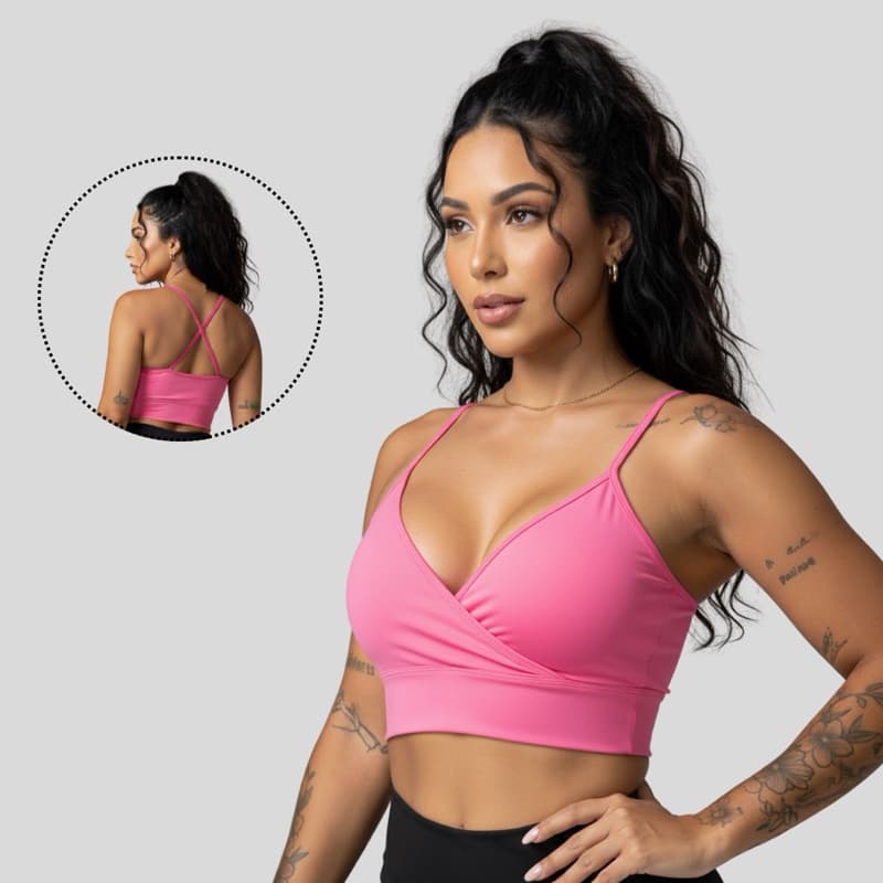 Top Ludmila Fitness forrado cruzado costa nua confortável casual sem bojo academia treino