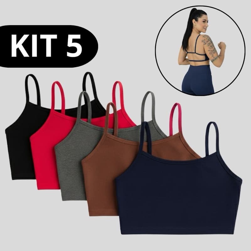 Kit 5 Top Cropped COSTA NUA moda gringa fitness e casual básico confortável