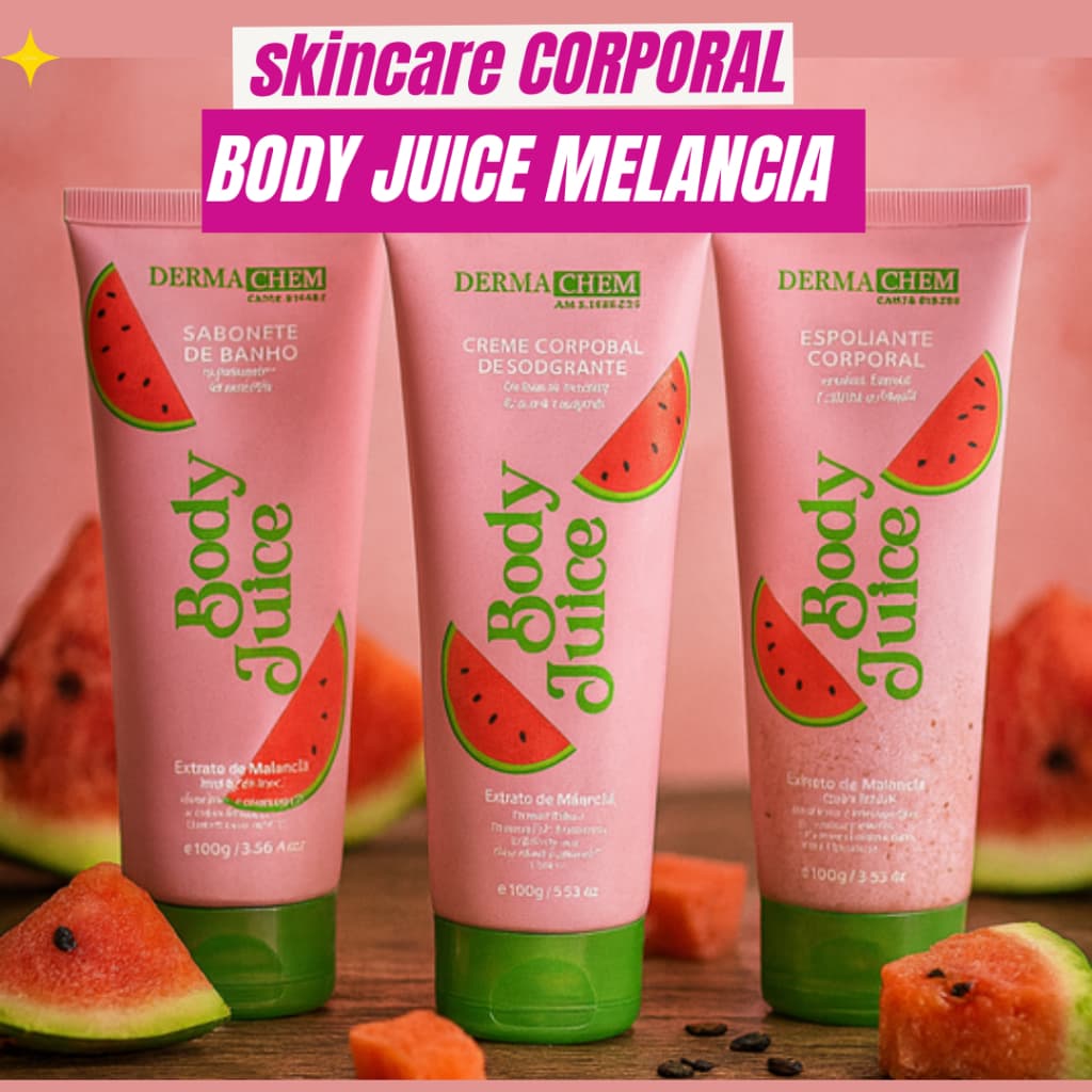 Kit Skincare Corporal Body Juice Melancia: Pele Perfumada Hidratada -Sabonete+Esfoliante+Hidratante
