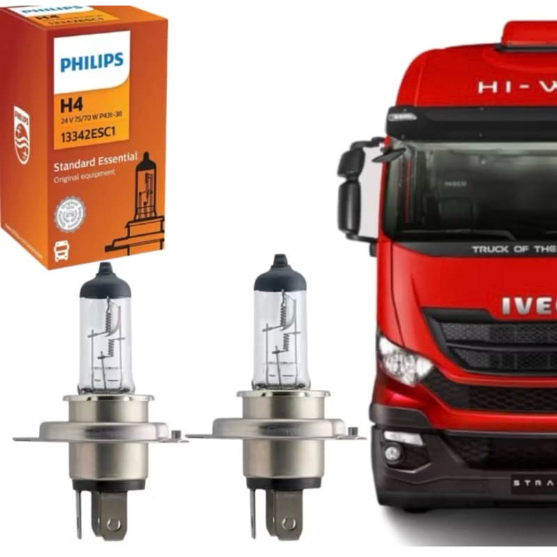 Par de Lâmpadas Philips H4 24 V 70 W Halógena para Caminhão / onibus Veículos Pesado