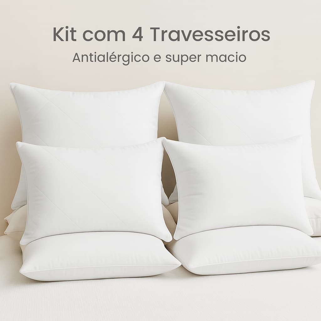 Kit 4 Travesseiros Pluma de Ganso 50x70 CM Super Macio Antialergico