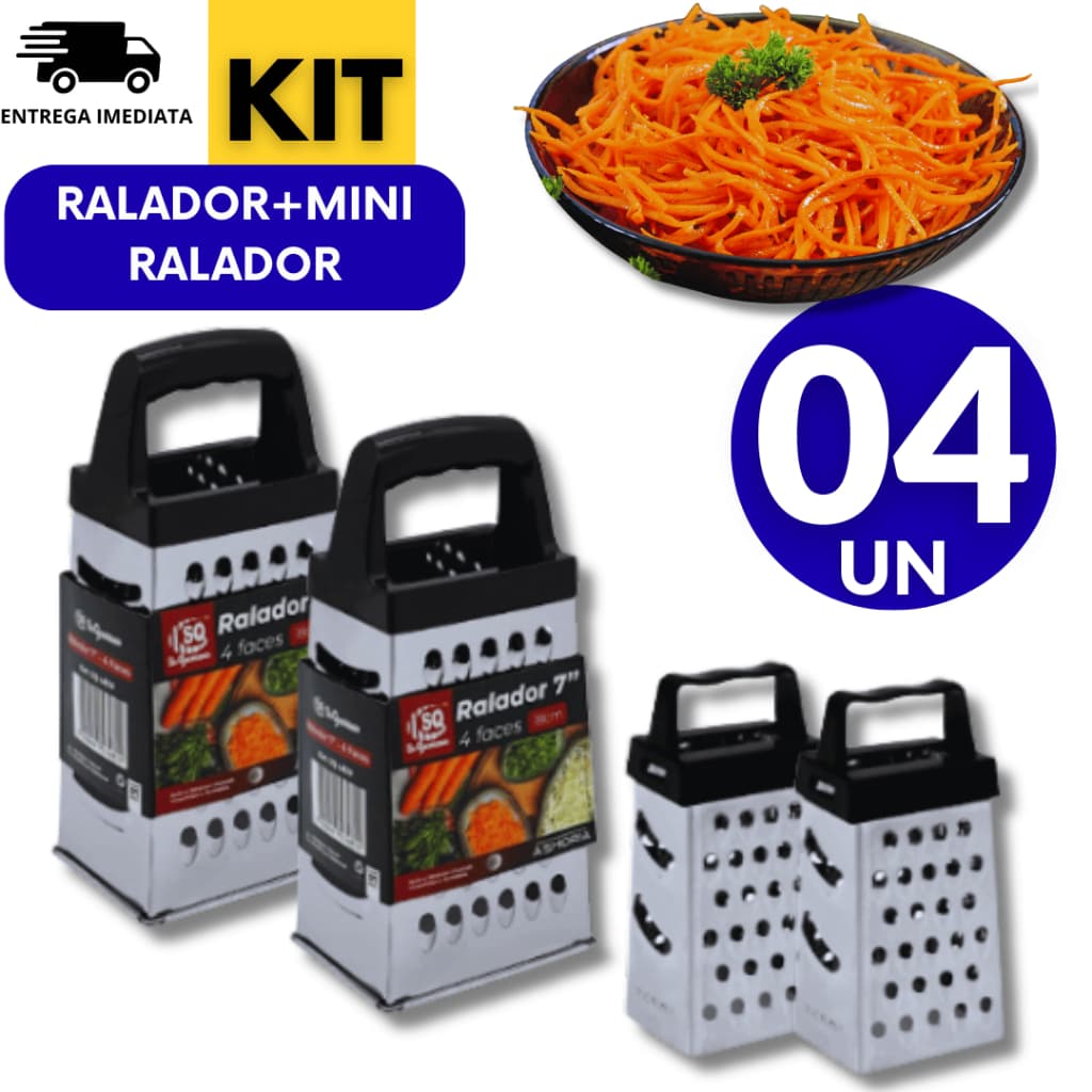 Kit Ralador e Mini Ralador Aço Inox 4 Faces Resistente Cozinha Para Verduras Legumes Queijo Multiuso
