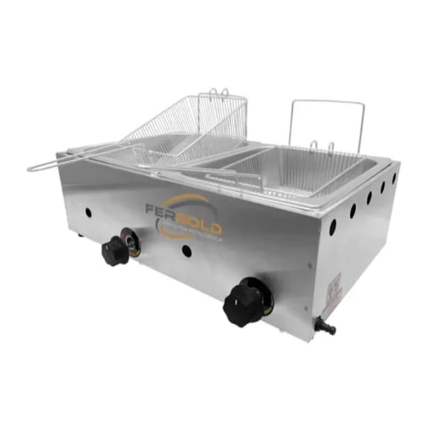 Fritador 2 Cuba A Gás Inox 10 Litros Profissional Batata Pastel