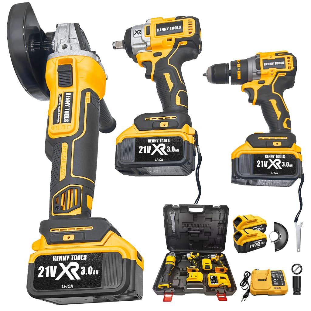 Kit 2 Em 1 Esmerilhadeira portátil 21V Chave de Impacto + Parafusadeira Impacto Angular e caixa 2 baterias