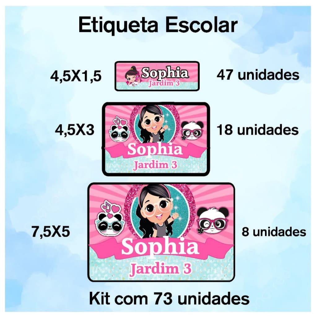 Kit LULUCA 73 Etiquetas Escolares Adesivas personalizadas