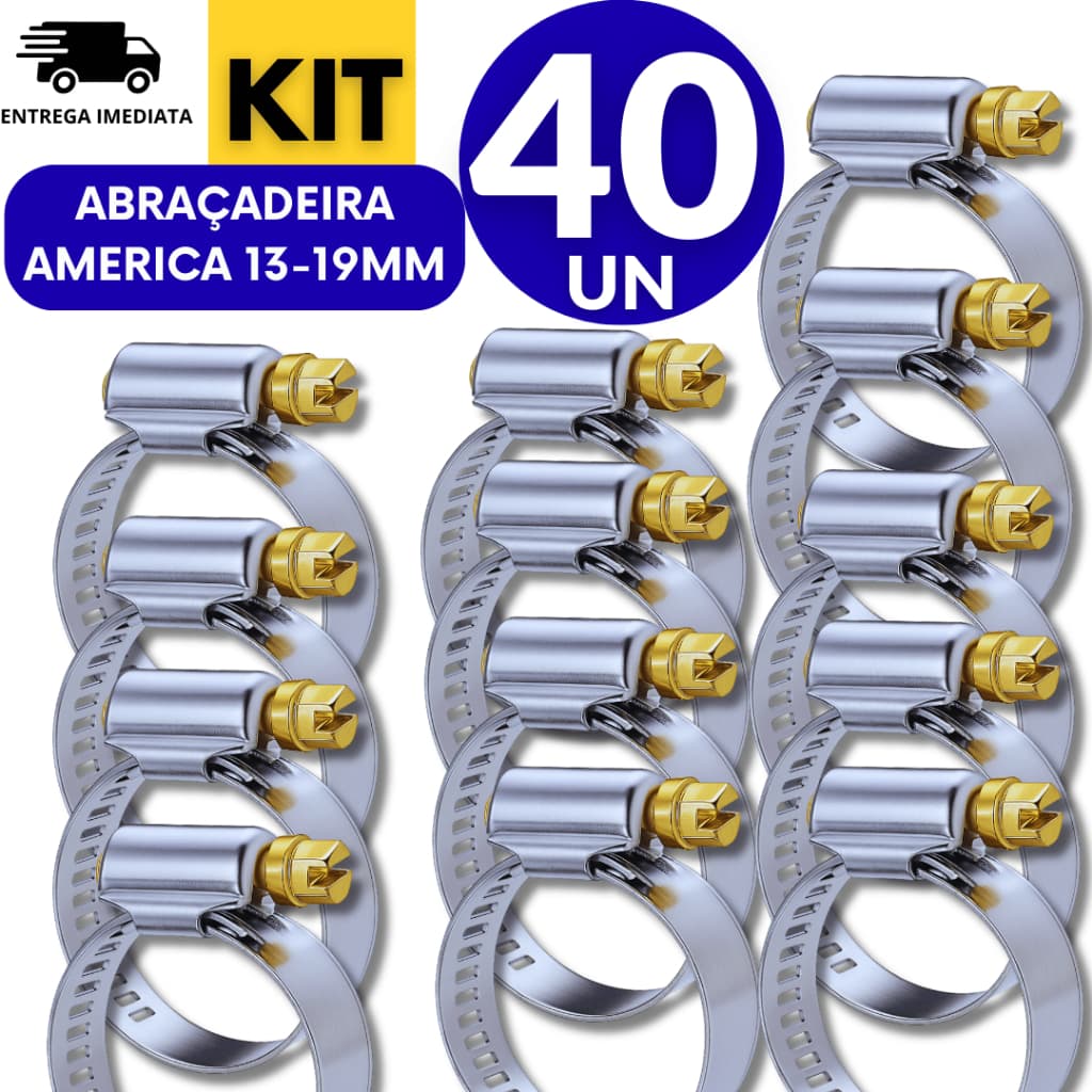Kit Abraçadeira de Metal Inox Reforçada 40 Unidades 13x19mm Para Mangueira e Outras Conexões Resistente e Durável