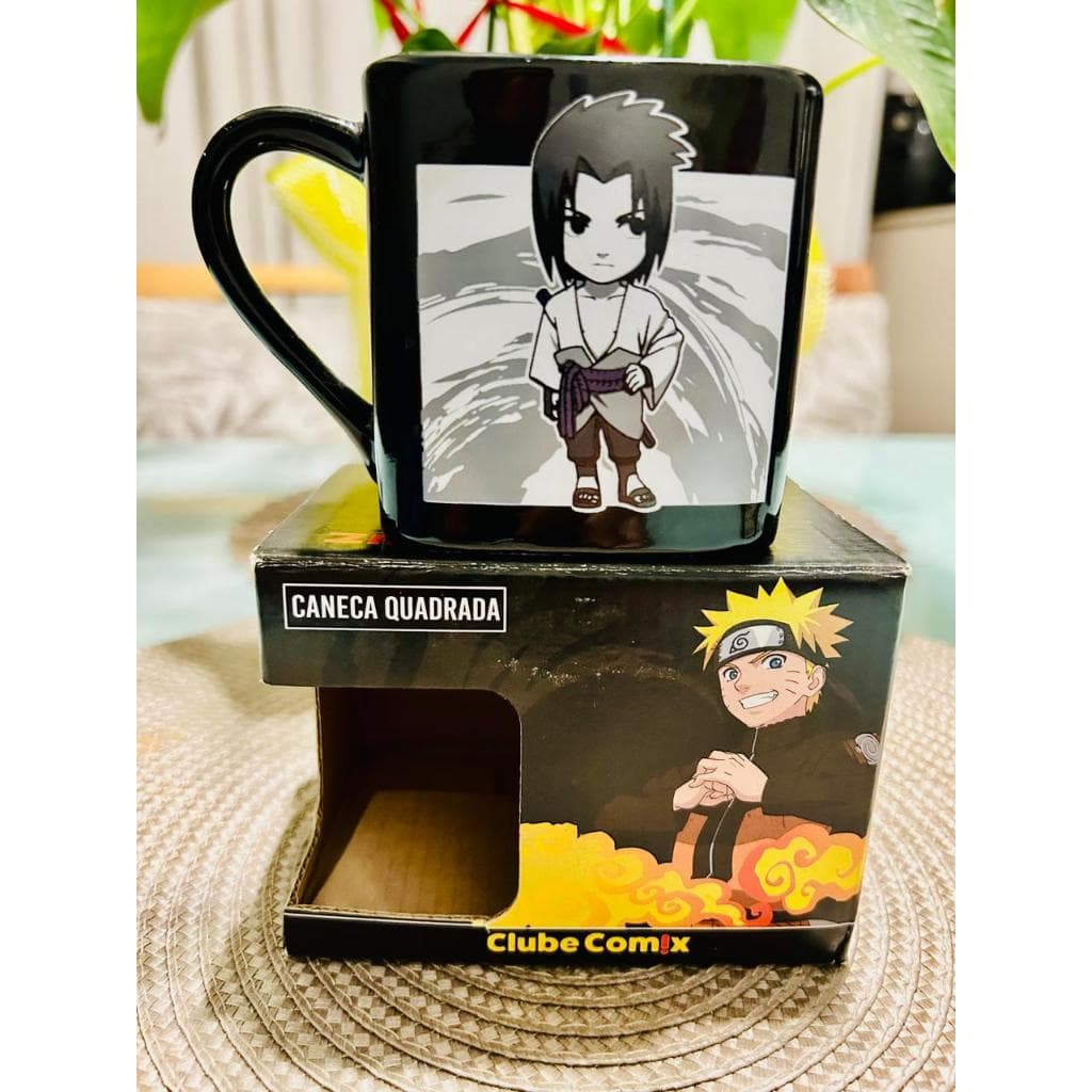 Caneca Quadrada Café Sasuke 220ml ☕ Anime Naruto 🍥 Louça Premium | Geek Gift 🎁 Natal Otaku