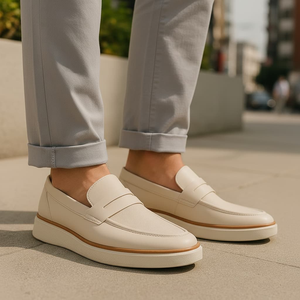 Sapato Social Masculino Sport Fino Mocassim Moderno Confortável Lançamento Off White