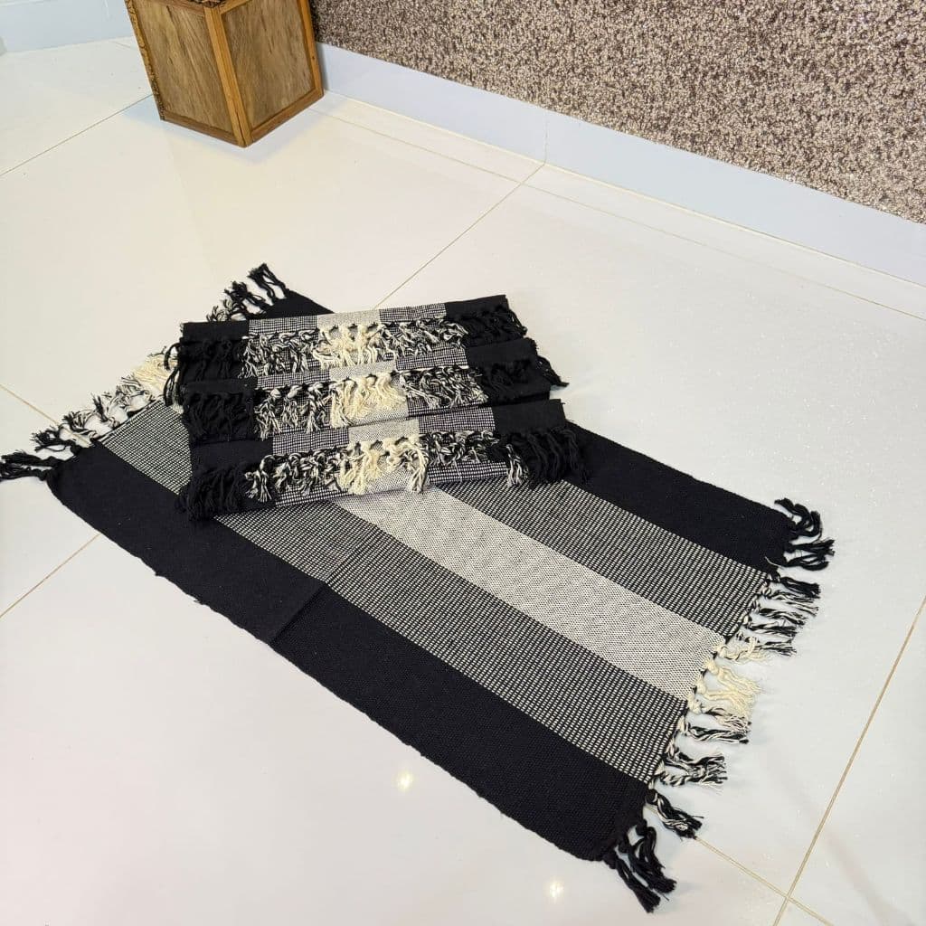 Kit Tapete artesanal Retangular de Algodão Listrado 45x80 cm da Pelicano Mix - 2 ou 4 Unidades