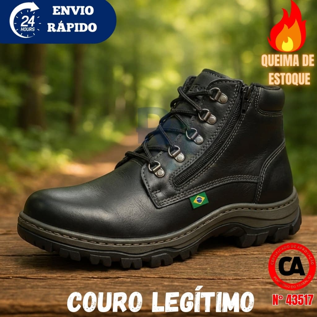 Bota Segurança coturno Botina Unissex Masculina Feminina Confortável Com CA 43517 Couro Legitimo