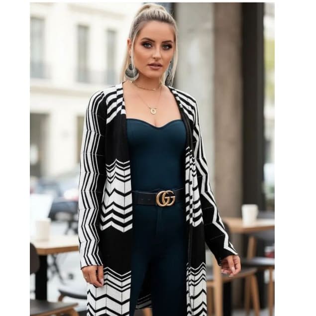 Casaco Feminino de Inverno Manga Longa Lã Kimono Listrado  Meia Estação 36 ao 42  Lupinacci Tricot