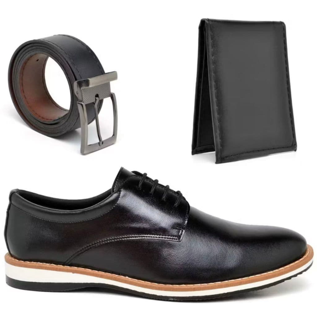 Kit Sapato Social Oxford Masculino + Cinto + Carteira Confortável, Leve, Elegante e Ideal para Trabalhar ou Passear