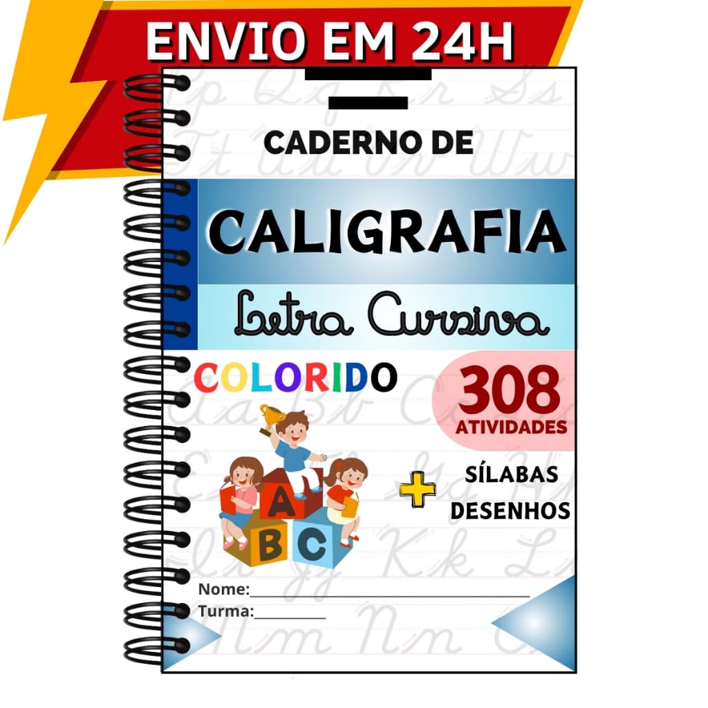 Caderno De Caligrafia Infantil Letra Cursiva com 308 atividades