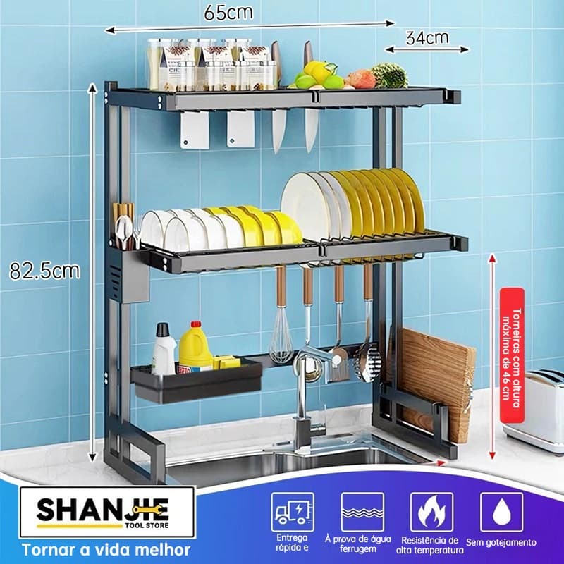Escorredor Louça Autossustentavel Bancada Cozinha Pia Aço 65cm Cozinha Suspensa