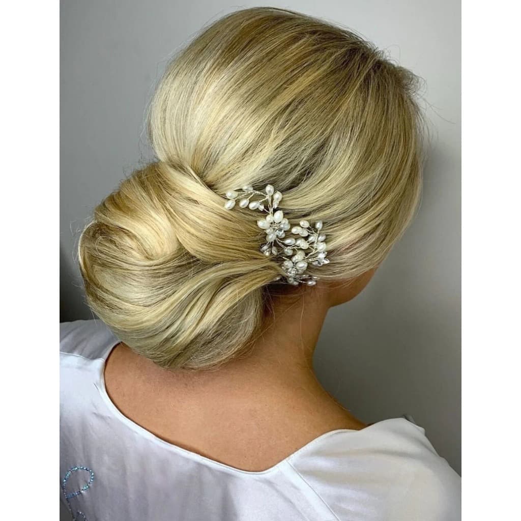 Grampo de Noiva Pérolas Cristais - Floral Acessório Penteado Casamento Festa Madrinha Dourado Prata
