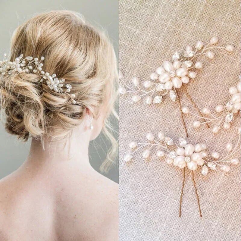 Kit 2 Grampos Noiva com Pérolas Grinalda para Penteado Acessório Cabelo Festa Madrinha Casamento
