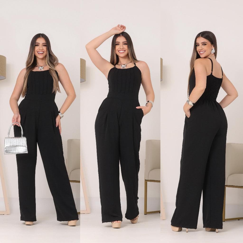 Macacaõ longo pantalona luxo con forro tecido Duna e alça regulavel e elastex na costa, bolso funcionias