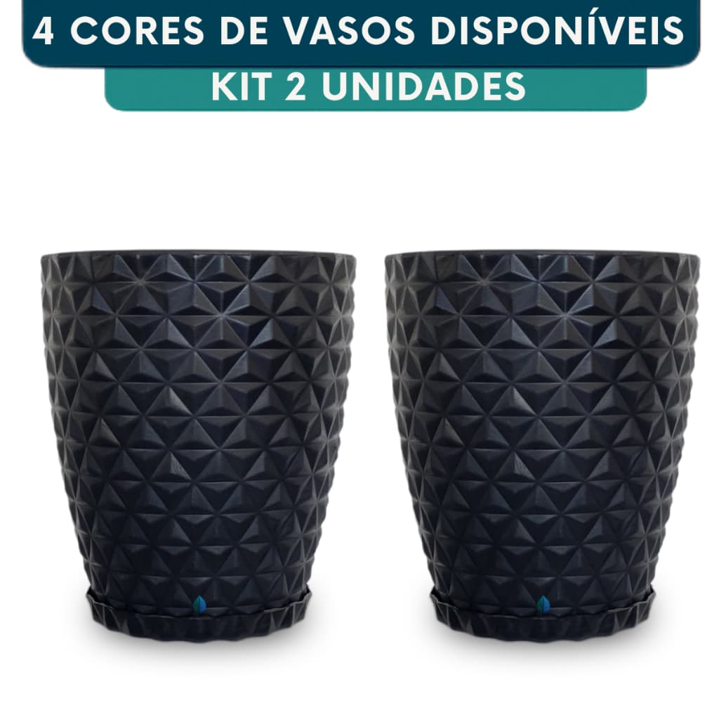 Kit 2 Vaso Planta Flores 30cm Prato Decorativo Coluna Diamante Polietileno