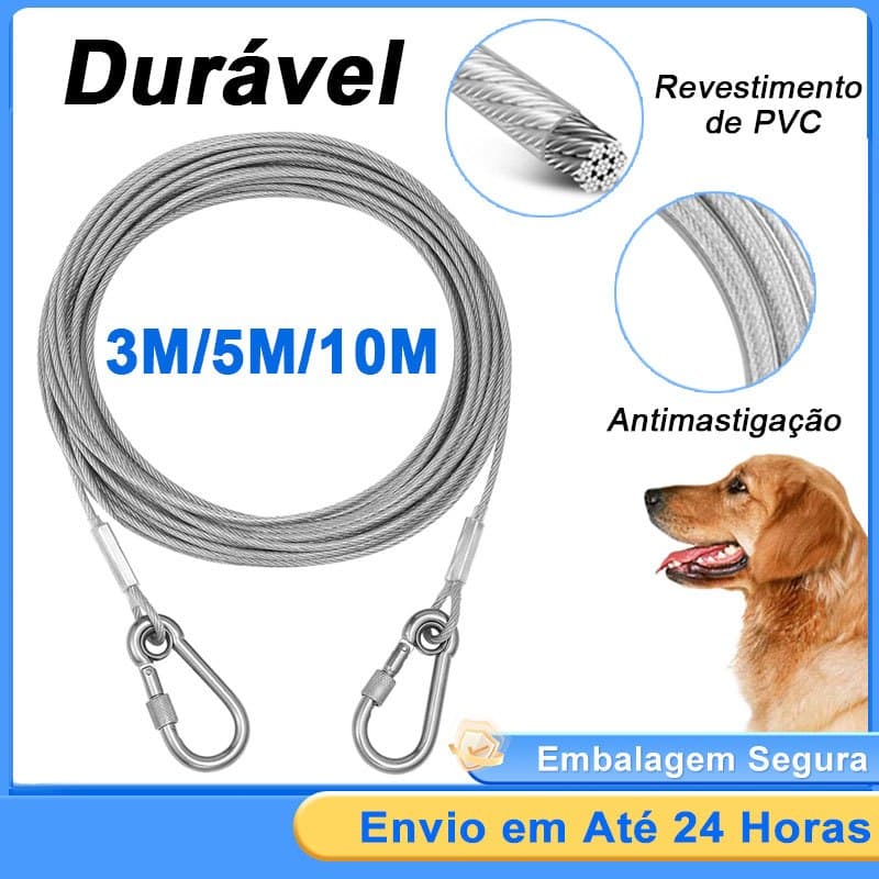 Cabo De Aço Revestido Cristal Amarração Para Cães Ou Guia Passeio 3M 5M 10M Multifuncional